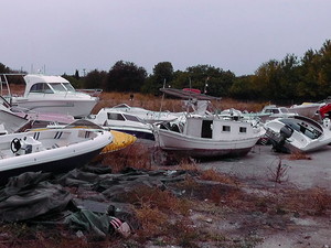 Confiscated boats which were used to disembark refugees