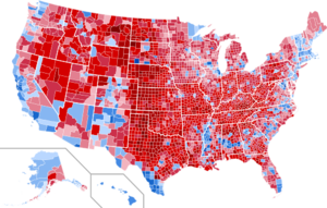 Karte mit den Ergebnissen der US-Präsidentschaftswahl 2016 nach Verwaltungsbezirk